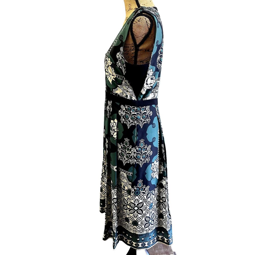 Pedro del Hierro Black Green Floral Printed A-line Sleeveless Midi Dress Sz L - Picture 5 of 16